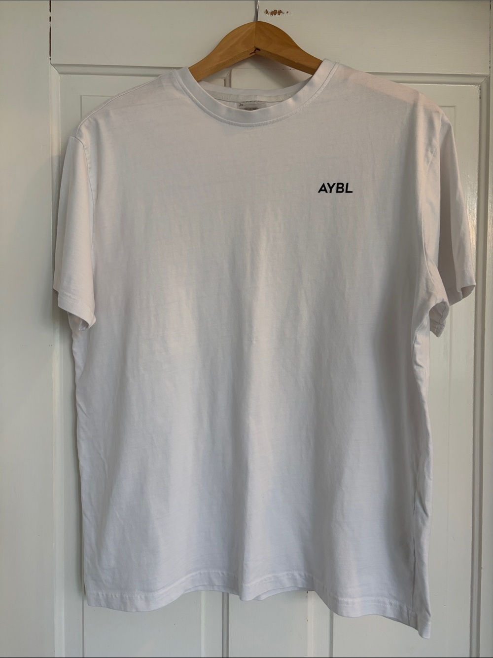 AYBL White Short Sleeve Crewneck T-Shirt with Black Logo Size Medium